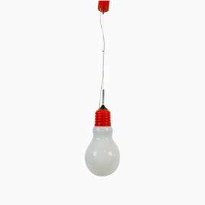 Italian Red Metal and Opaline Glass Hanging Lamp, 1970s, Italy