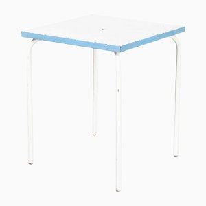 French Square Blue and White Metal Garden Table, 1950s