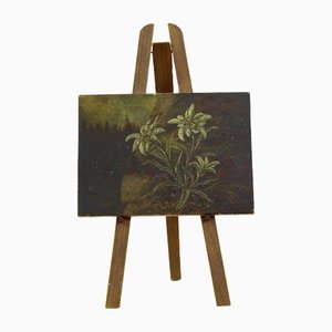 Small Painting of Edelweiss, 19th-Century, Oil on Board