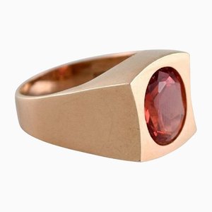 Modernist Scandinavian Gold Ring with Red Garnet