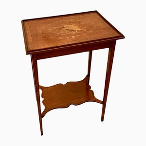 Tavolino edoardiano antico in legno intarsiato