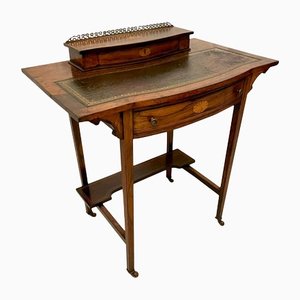 Antique Edwardian Rosewood Inlaid Bow Fronted Writing Table