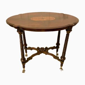 Antique Victorian Burr Walnut Inlaid Lamp Table