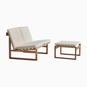 Model 211 2-Seat Sofa in Oak by Børge Mogensen for for Fredericia Chair Factory, 1956, Set of 2