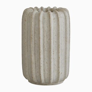 Ribbed Stoneware Vase with Off White Glaze by by Arne Bang, 1930s