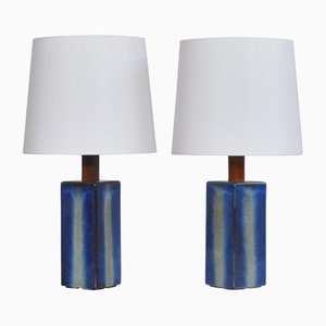 Large Danish Modern Blue Table Lamps from Søholm Stoneware, 1960s, Set of 2