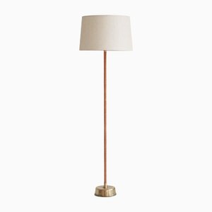 Brass and Leather Floor Lamp by Lisa Johansson-Pape for Orno, Finland, 1950s