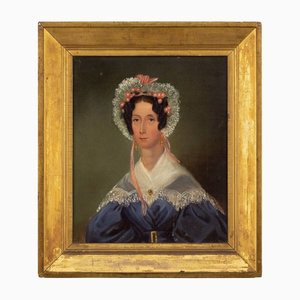 Englisches Schulporträt einer Dame, 19. Jh., Öl auf Leinwand, Gerahmt