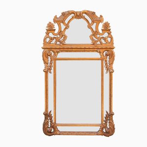 Neoclassical Rectangular Hand Carved Wooden Mirror with Gold Foil, 1970
