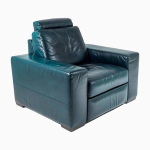 Vintage Brutalist Reclining Green Leather Lounge Chair, 1980s