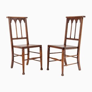 19th Century Gothic Arts and Craft Ecclesiastical Hall Chairs in Oak, Set of 2