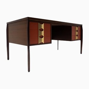 Mid-Century Modern Wooden Desk with 6 Drawers, Italy, 1960s