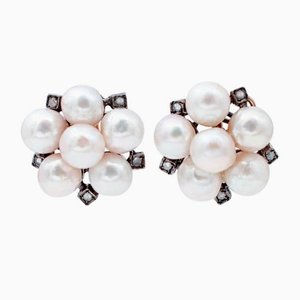 Retrò Diamonds and Pearls Rose Gold and Silver Earrings