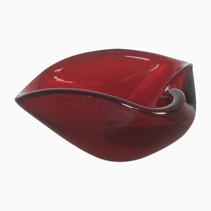Italian Murano Glass Red Leaf Bowl Element Shell Ashtray, 1970s
