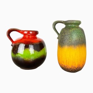 German Multi-Color Fat Lava Pottery Vases from Scheurich, 1970s, Set of 2