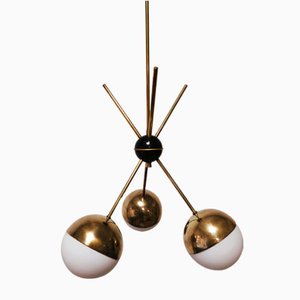 Sputnik Chandelier with Half-Brass Metal Spheres