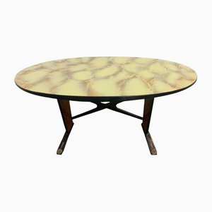 Mahogany Table Inlaid Rhombuses Base and Bronze Fragments