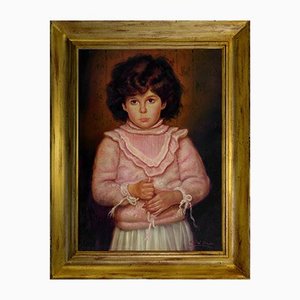 Nicola Del Basso, Portrait d'un Enfant, Huile sur Toile, Encadrée