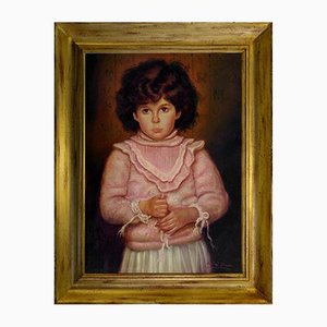 Nicola Del Basso, Portrait d'un Enfant, Huile sur Toile, Encadrée