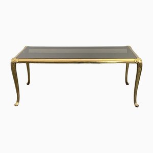 French Golden Brass Table with Smoked Glass, 1940s