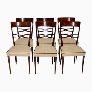 Mid-Century Modern Italian Brown Beech Dining Chairs, 1950s, Set of 6