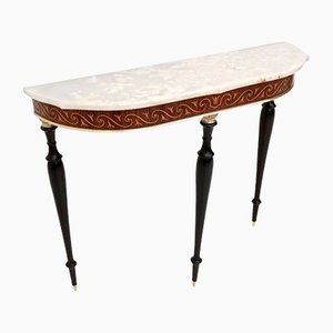 Italian Demi-Lune Wood & Onyx Console Table with Inlaid Edges, 1950s