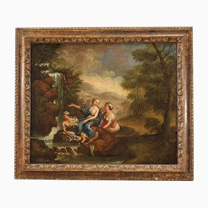 Mythological Painting, The Bath of Diana, 18th-Century, Oil on Canvas, Framed
