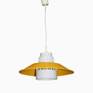 Ceiling Light in White & Yellow Plastic and Metal, 1970s