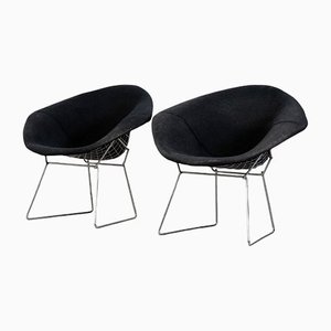 421 Diamond Chairs in Silver with Black Upholstery by Harry Bertoia for Knoll, 1950s, Set of 2
