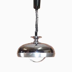 1970er Chrom Deckenlampe mit Pendelzug