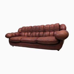 Mid-Century Italian Leather Voluminous Sofa, 1970s