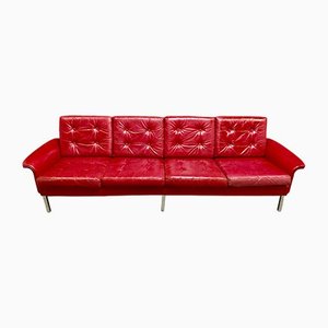 Red Leather Sofa, 1950s