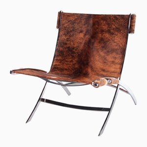 Vintage Lounge Chair with Animal Skin and Chrome Base