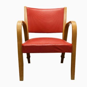 Roter Bow Wood Armlehnstuhl von Hugues Steiner für Baumann, 1960er