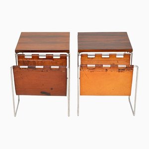 Dutch Wood Chrome & Leather Side Tables from Brabantia, Set of 2