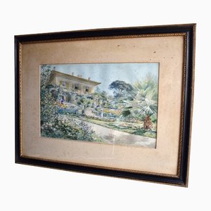 Ernest Auguste Sembach, La Villa sur Cannes, 19ème Siècle, Gouache, Encadré