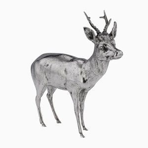 20th Century Italian Solid Silver Statues of a Deer, 1960s