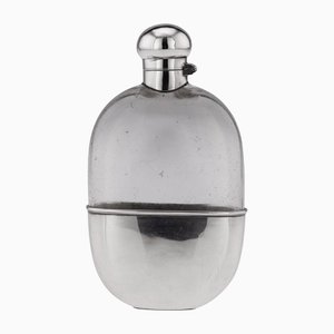 20th Century Edwardian Solid Silver & Glass Hip Flask from Sheffield, 1910s