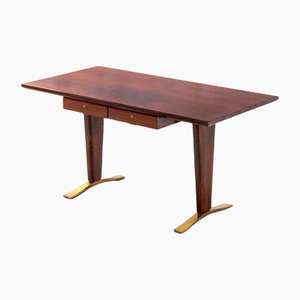 Schreibtisch aus Holz & Messing mit 2 Schubladen von Osvaldo Borsani für Borsani Varedo, 1960er