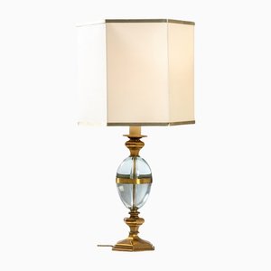 Brass and Glass Table Lamp with Fabric Diffuser by Gabriella Crespi, 1970s