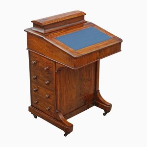 Antique Victorian Inlaid Walnut Davenport Writing Table Desk, 1880s