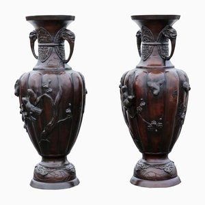 Large Antique Japanese Meiji Period Bronze Vases, 1900s, Set of 2