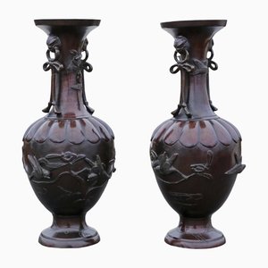 Große antike japanische Meiji Vasen aus Bronze, 1903, 2er Set