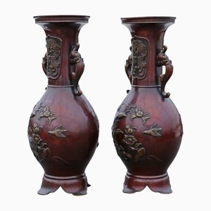 Large Antique Japanese Meiji Period Bronze Vases, 1910s, Set of 2