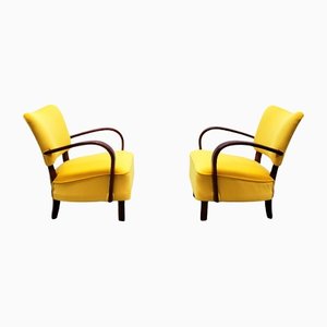 Yellow Velvet 237 Bentwood Armchair by Jindřich Halabala for Up Závody, 1930s, Set of 2