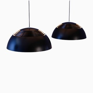 Set of 2 Aj Royal Hanging Lamps in Black by Arne Jacobsen for Louis Poulsen, 1960s