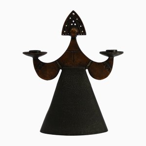 Russian Figure Candlestick in Copper Patinated Metal