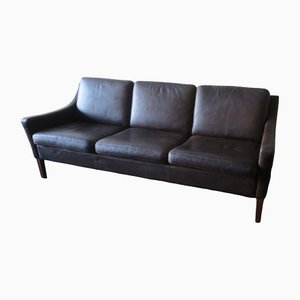 Mid-Century Danish 3-Seater Sofa in Dark Brown Leather