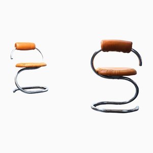 Cognac Leather Spiral or Cobra Chairs by Giotto Stoppino for Comfort Italy, 1970s, Set of 2