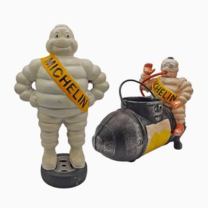 Statuette pubblicitarie in ferro di Bibendum Michelin, anni '50, set di 2